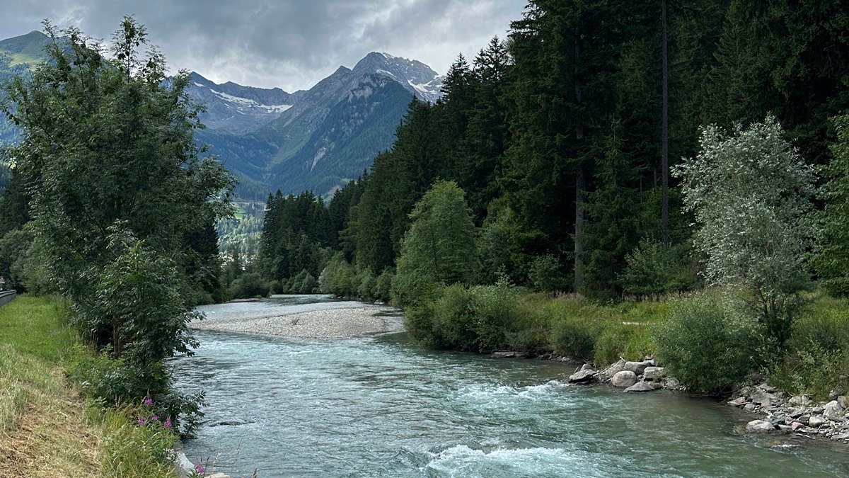 The Aurino River flowing through the Ahrntal Valley in South Tyrol, a prime location for fly fishing in the Alps.