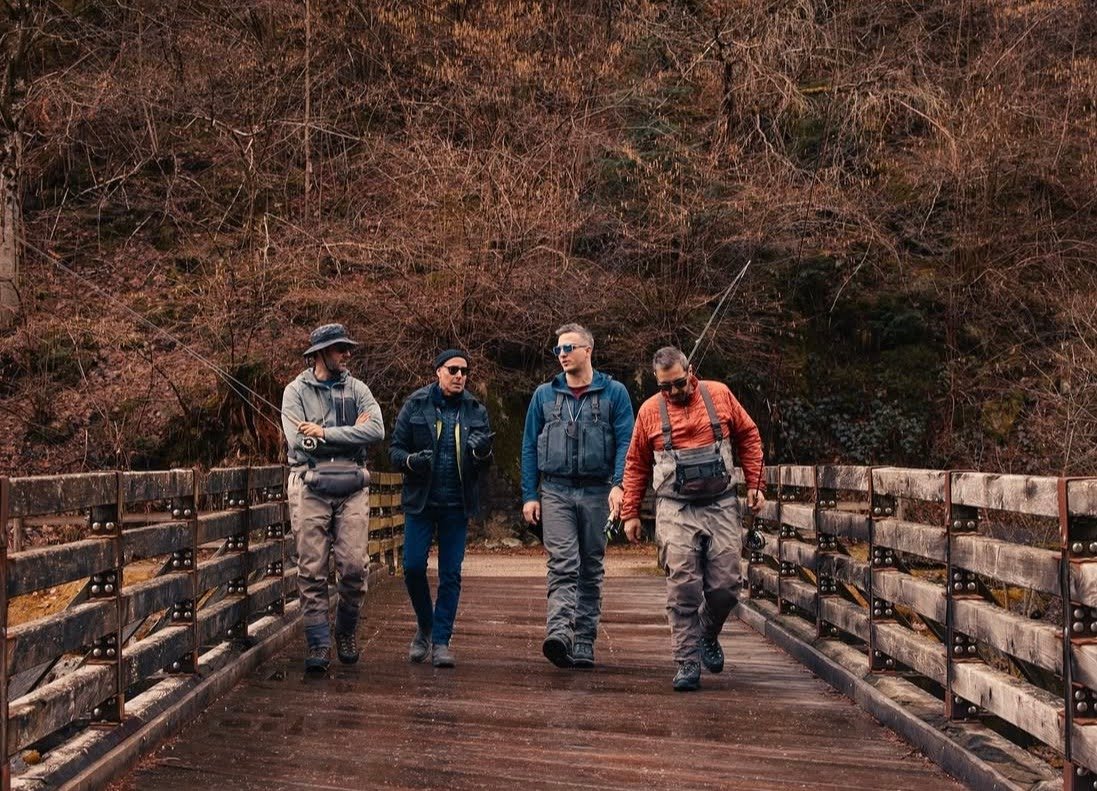 Actor Stanley Tucci fly fishing in the Dolomites, Italy with professional guide Diego Riggi